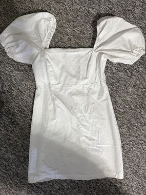 Square Neck White Mini Dress with Statement Puff Sleeves